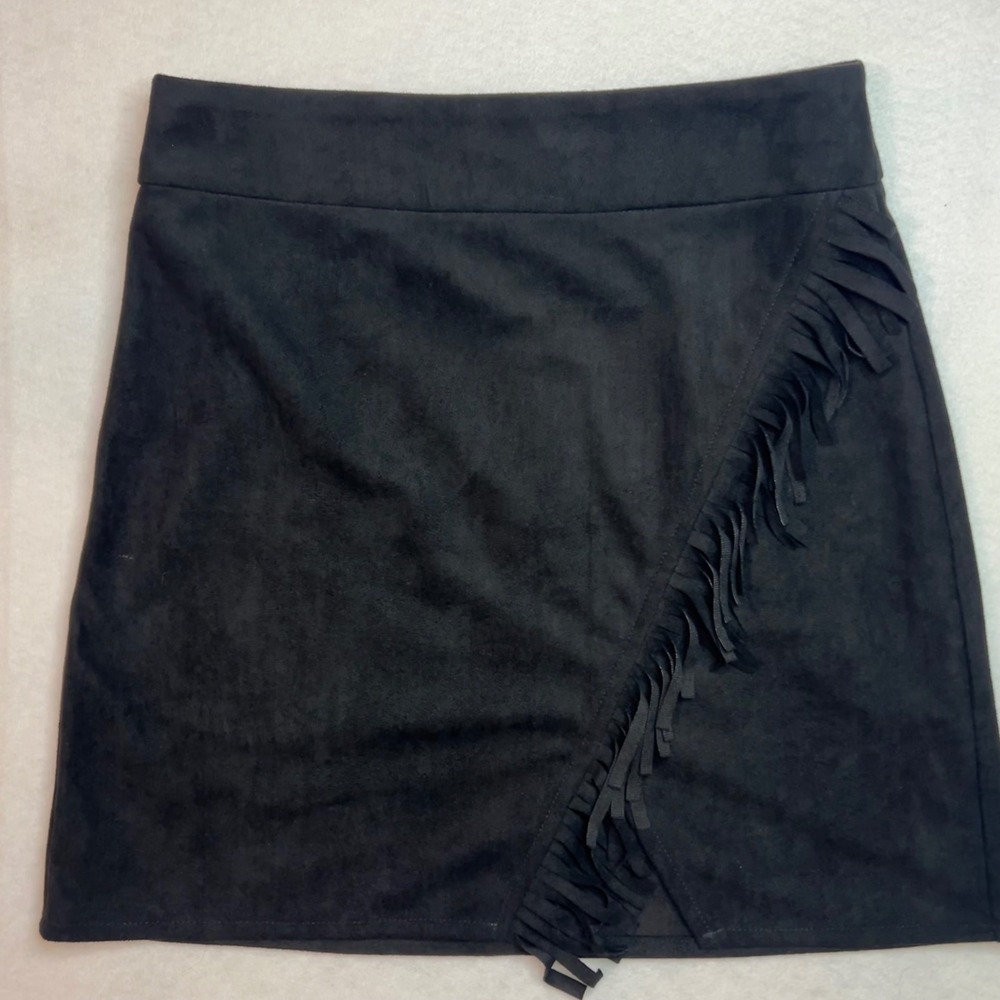 Altar'd State Black Faux Suede Fringe Wrap Festival Western Boho Mini Skirt XS